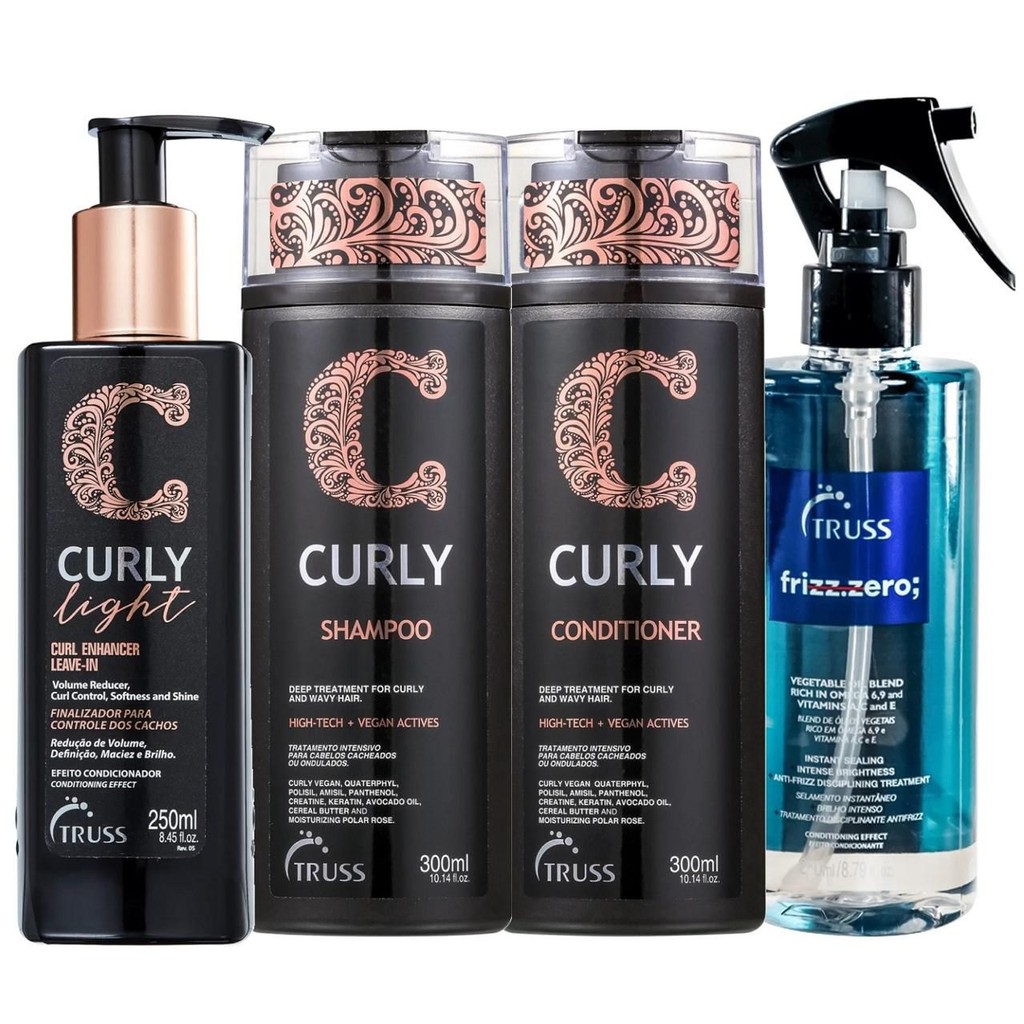Kit Truss Curly  - Shampoo 300ml + Condicionador 300ml + Frizz Zero Máscara Líquida 260ml +  Light Leave in 250g