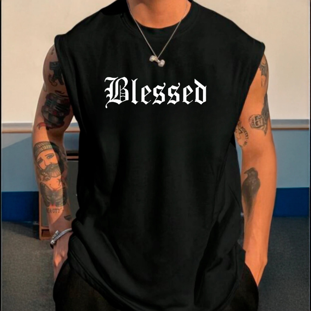 Camiseta Regata 100% Algodão Masculina Camisa Cavada Blessed Academia Promoção
