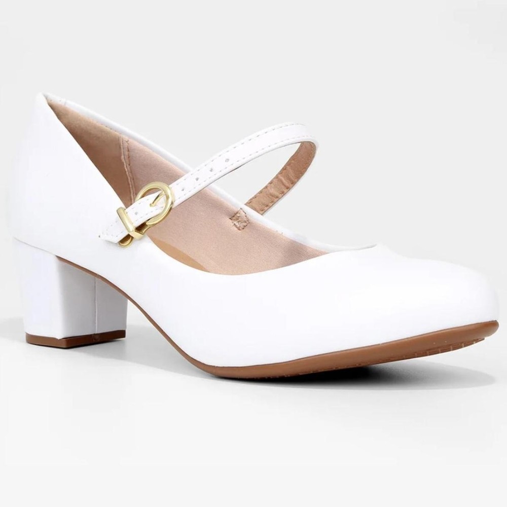 Scarpin Beira Rio Boneca Fivela Salto Bloco - Branco em Oferta na Shopee
