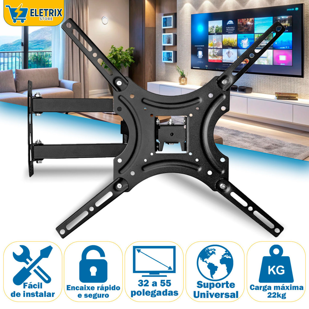 Imagem Suporte De TV Articulado 32 a 55 Polegadas De Parede Universal Led Qled Televisão Smart Tv