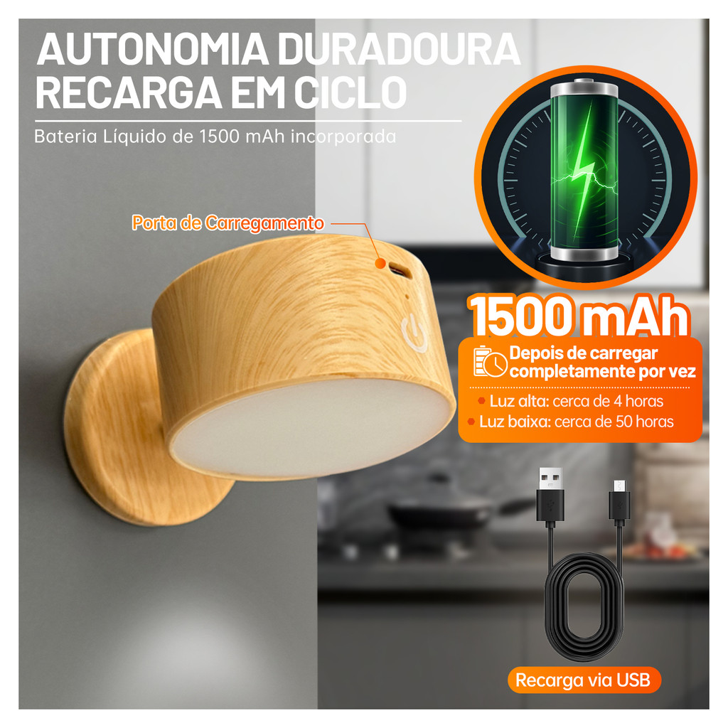 Abajur Luminária Magnética LED Sem Fio Recarregável 360 Lâmpada Cabeceira Quarto Luz Leitura Estudo Estoque No Brasil