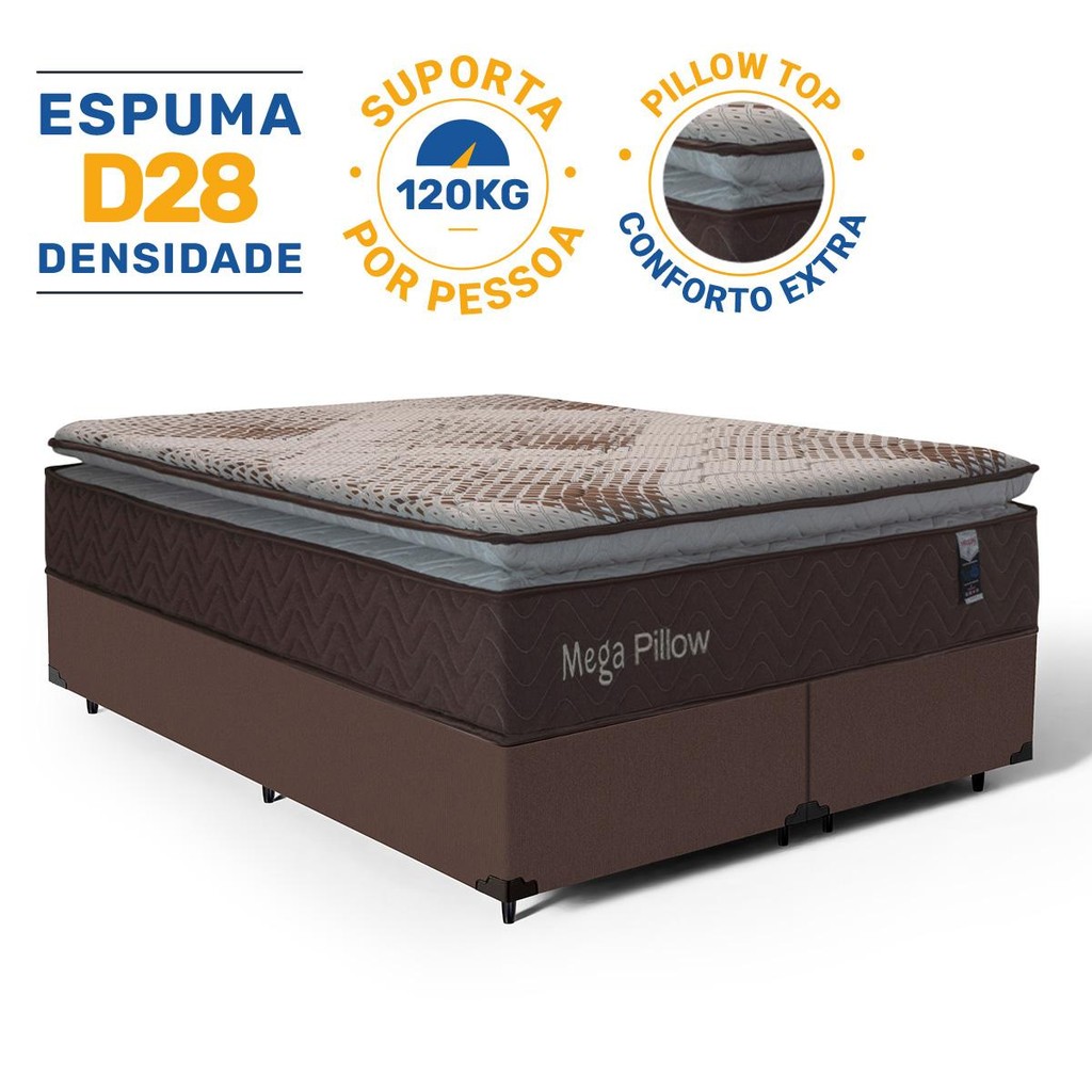 Cama Box com Colchão de Espuma Mega Pillow Queen 158cm em Oferta na Shopee