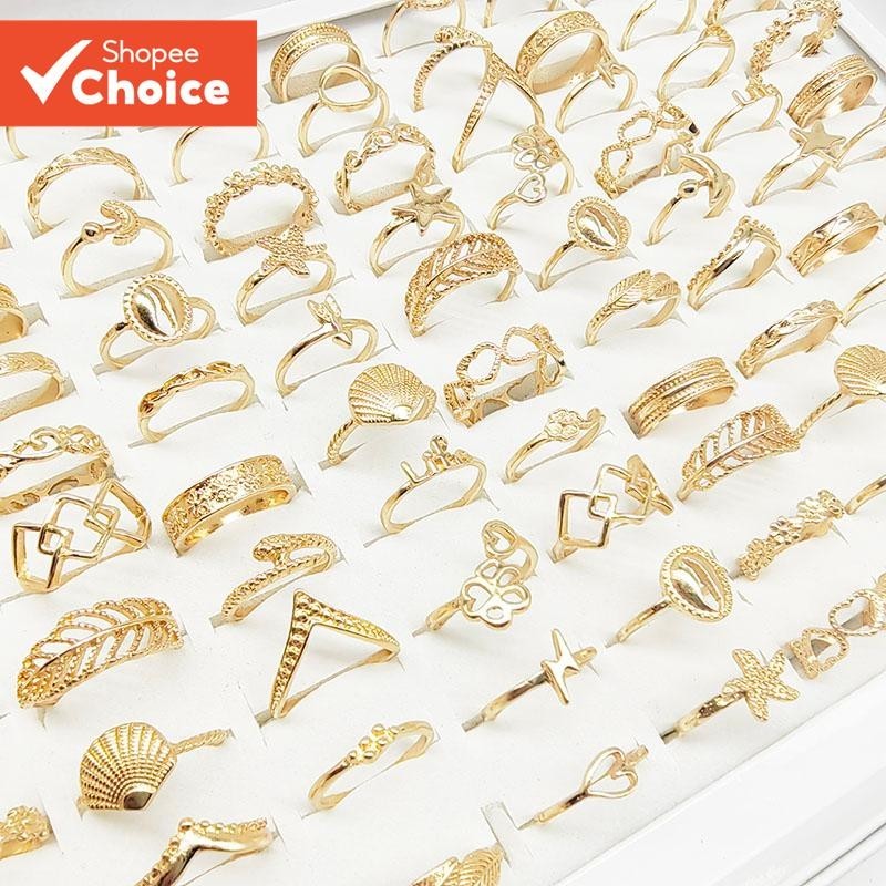 Conjunto De Anéis De Empilhamento De Cor Dourada Com Design De Estrela De Concha De Folha Para Mulheres Joias De Festa D