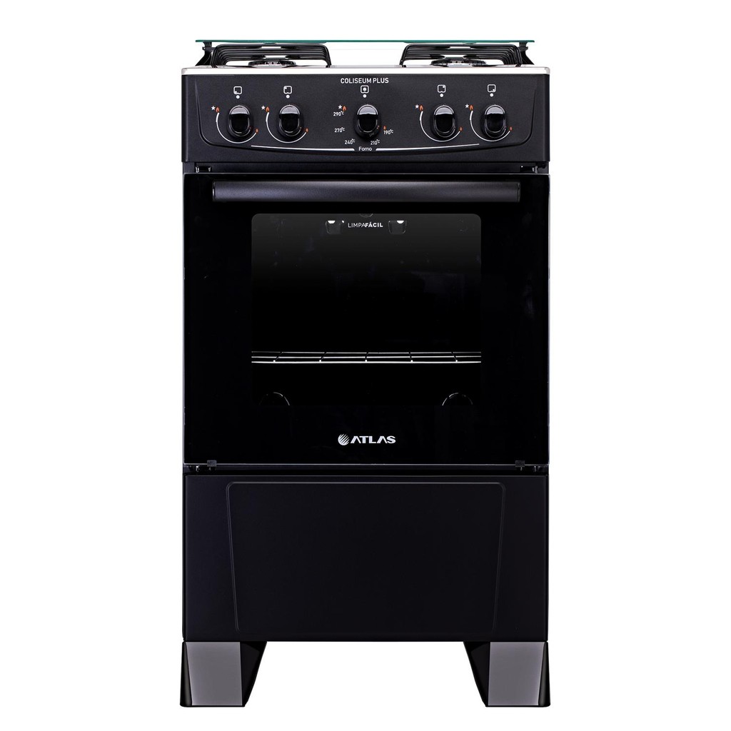Fogão Atlas Coliseum 4 Bocas Preto Forno Limpa Fácil 50L Acendimento Manual Simples Econômico em Oferta na Shopee