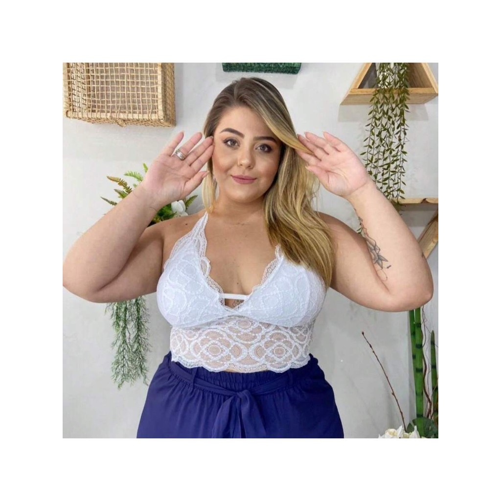 Cropped De Renda Preto Alçinha Rendada Temos Plus Size Bojo
