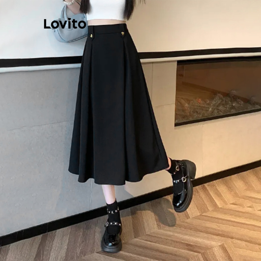 (Trendy) Lovito Saia elegante de botões simples para mulheres L109MD341 - Women Clothes