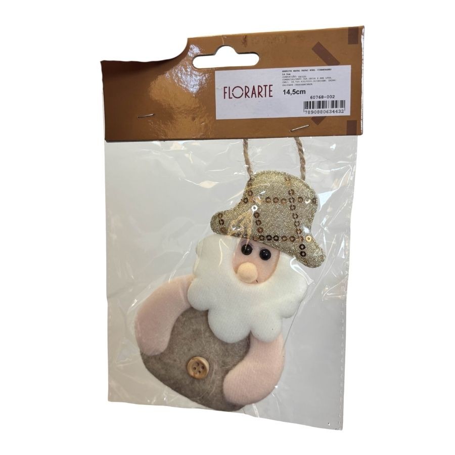 Enfeite Para Pendurar de Natal - Papai Noel Artesanal - Champagne - 14,5x8cm - 1 unidade - Rizzo