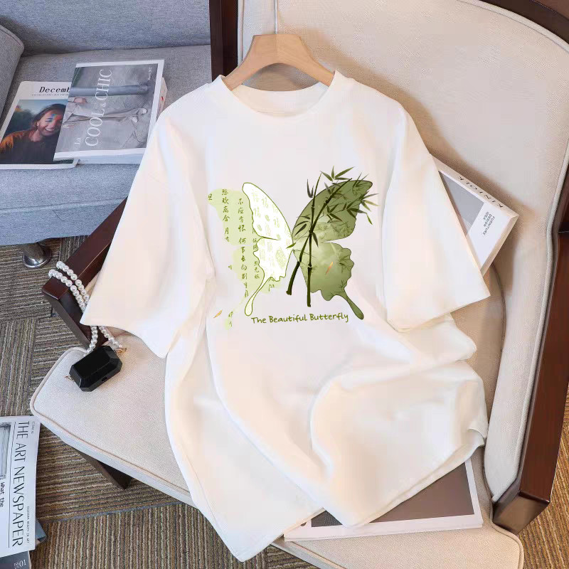 BR.Moonlight camiseta branca unissex oversized streetwear borboleta bambu moda blusa novo