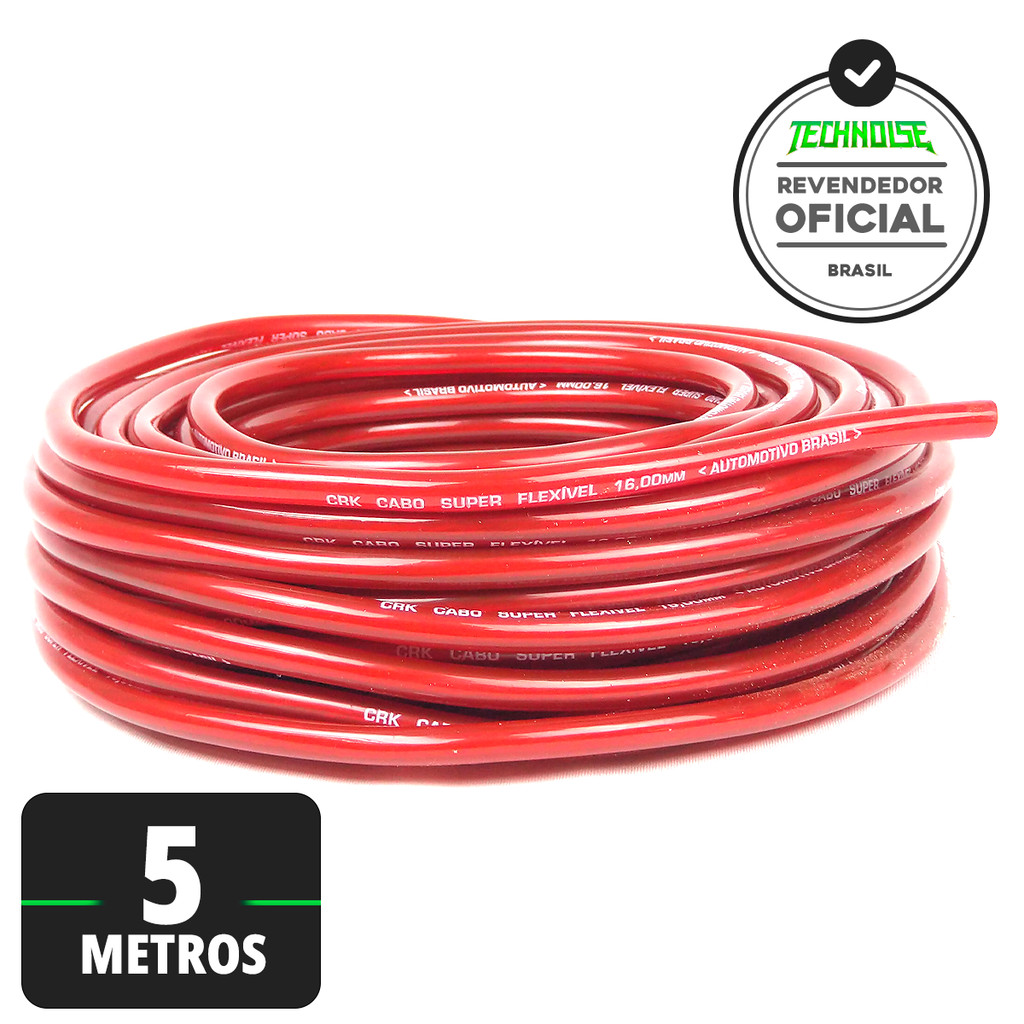 Fio Cabo Bateria 16mm 5m 100% Cobre Fio Alimentacao Automotivo