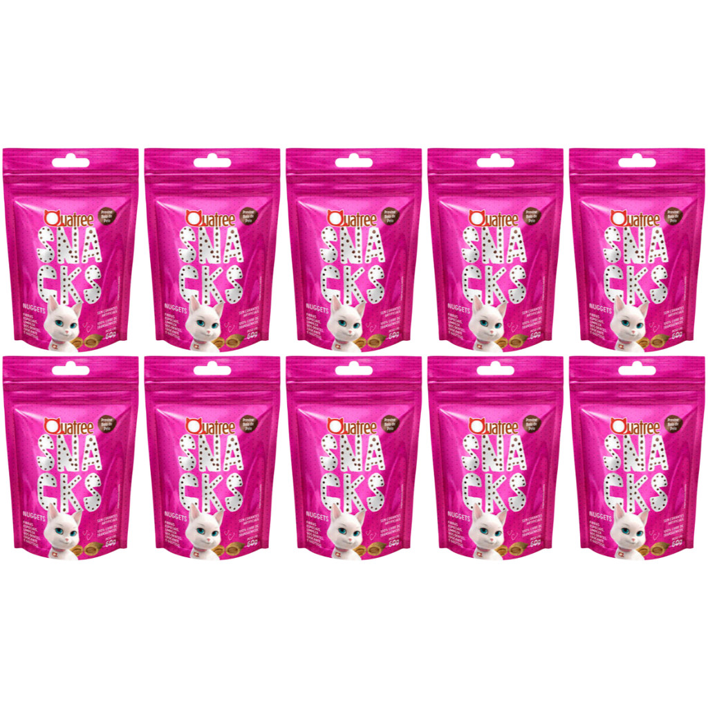 Kit 10 Snacks Quatree Anti Bola De Pelo Para Gatos Frango 60g em Oferta na Shopee