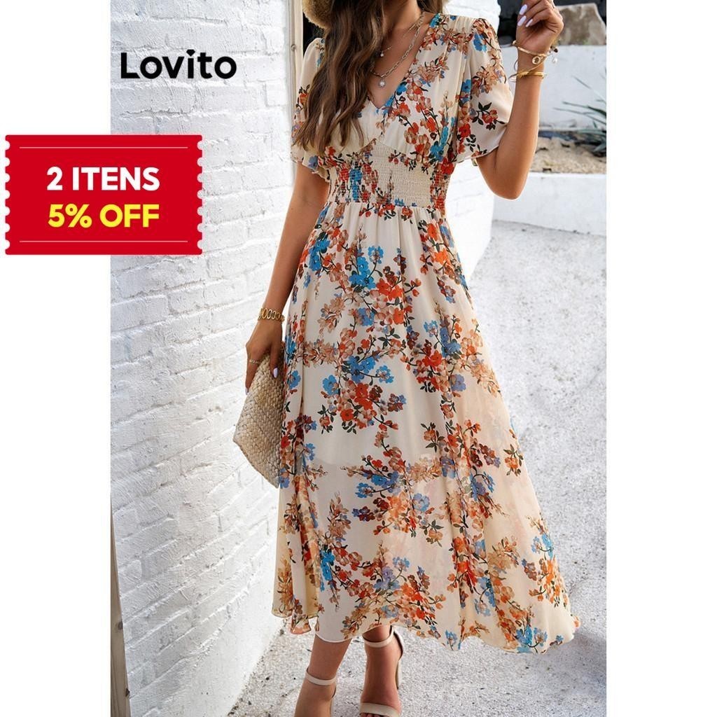 (Trendy) Lovito Vestido Boho Ditsy Floral Com Bata Para Mulheres LNL72381 - Women Clothes