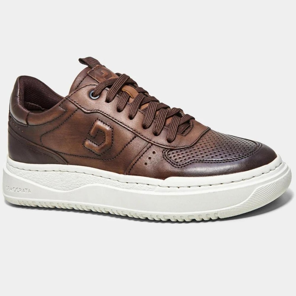 Tênis Couro Democrata Denim Block Masculino - Marrom Escuro em Oferta na Shopee