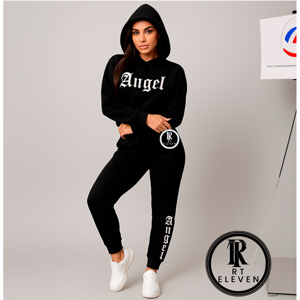 Conjunto Moletom Feminino Angel Blusa De Frio Canguru + calça Moletom Estampado Angel Anjos Tumbrl Com Bolso e Capuz em Oferta na Shopee