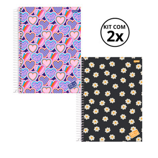 Kit 02 Cadernos Universitário 15 Matérias 240 Folhas Stella - Jandaia CAPA:Coração/Flor em Oferta na Shopee