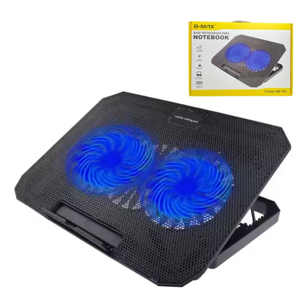 Suporte Notebook Base Led Refrigerada Ventilação Silenciosa Cor Preto LED Azul