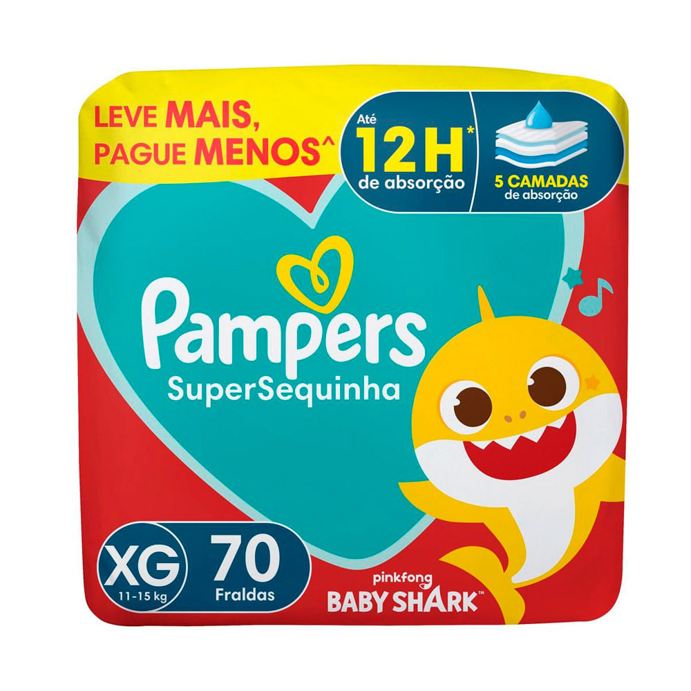 Fralda Pampers Supersequinha Tamanho XG 70 Unidades Descartáveis Leve + Por - - Mom & Baby