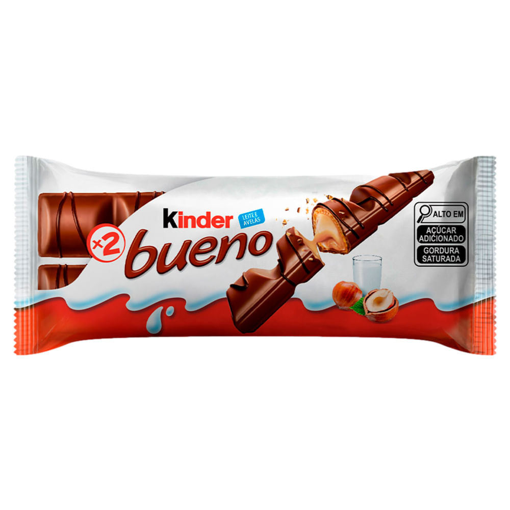 Chocolate Kinder Bueno Wafer com Recheio de Leite e Avelãs 43g com 2 Unidades de 21,5g Cada - Food & Beverages