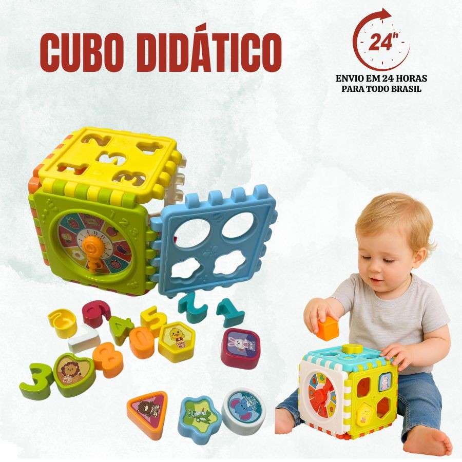 Cubo Didático Encaixe Peças Educativo Pedagógico Desmonta Colorido Bebe Criança Desenvolvimento