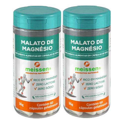 Kit 2 Potes - Magnésio Malato Puro 500mg 60 Cápsulas Meissen