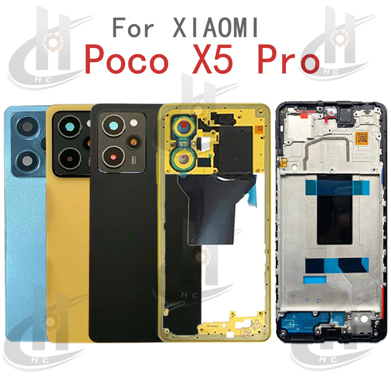 Para Poco X5 Pro Bateria Capa Traseira Habitação Moldura Intermediária + Botão + Frontal LCD + Lente Da Câmera