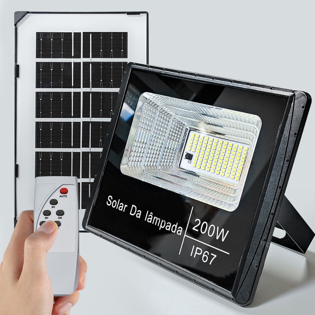 Refletor Led 200w IP67 Energia Solar Placa Holofote Led Economia Cor da carcaça Preto Cor da luz Branco-frio