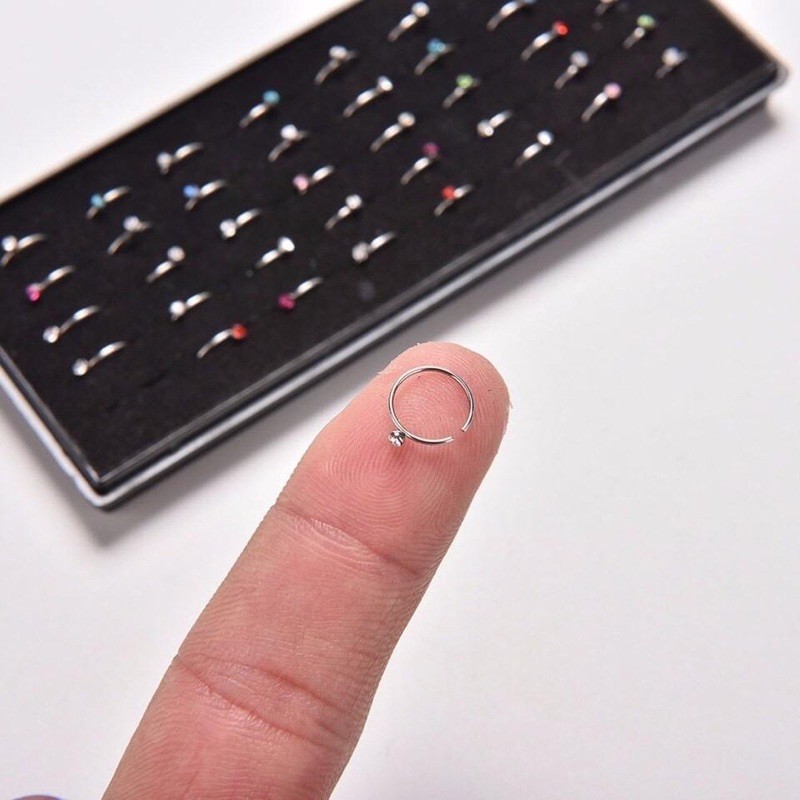 KIT 40 pç Piercing De Nariz  Aço Com Pedra De Strass  Nariz argolinha com pedrinha Bijuteria Colorido Lindo