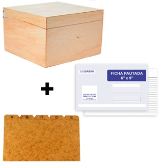 Caixa Fichário De Mesa Mdf 6x9 + Índice + 100 Fichas Pautada em Oferta na Shopee