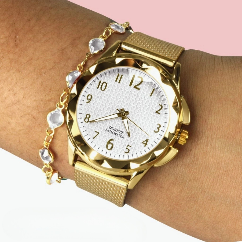 Relógio Feminino de Luxo Quartzo Dourado Prata Preto Rosé Qualidade Premium 100% Original em Oferta na Shopee