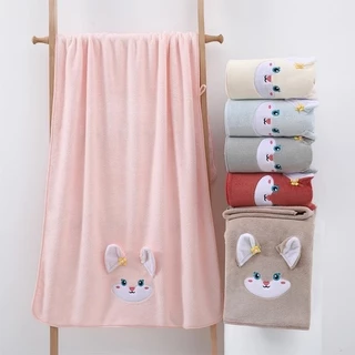 Toalha Infantil Microfibra Coral 70x140cm – Bordado Raposinha, Macia, Alta Absorção, Banho, Praia e