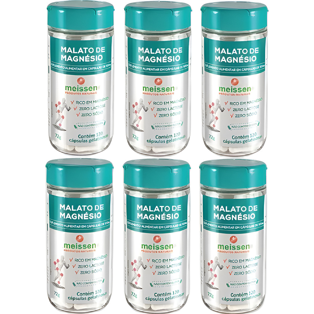 Kit 6 Malato De Magnésio Dimalato 120 Cápsulas - Meissen Neutro
