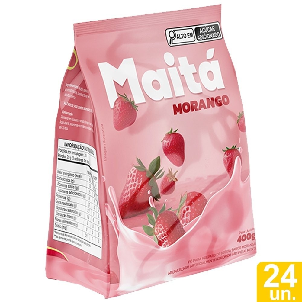 Pó para Preparo Maitá Sabor Morango 400g - Embalagem com 24 Unidades