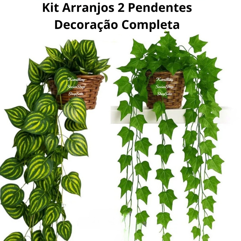 1 Arranjo 2 Pendentes 2m Cada Artificiais + Vaso de Planta Trançado Decoração Casa em Oferta na Shopee