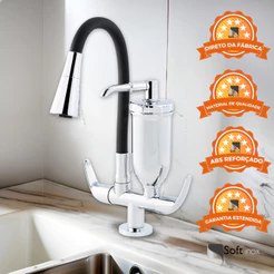Torneira Filtro Gourmet Flexível Cozinha Bancada Preto/Cromo