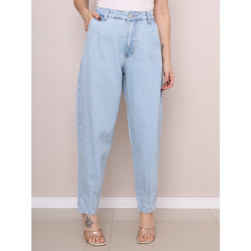Calça Jeans Feminina Mom Calca Com Bolsa