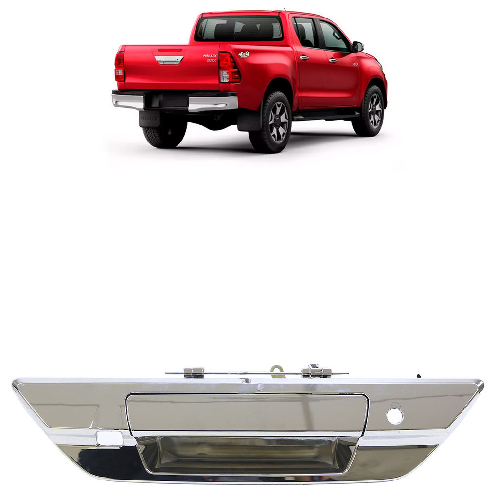 Maçaneta Caçamba Hilux 2016 2017 2018 2019 2020 Cromado Com Furo Câmera Ré