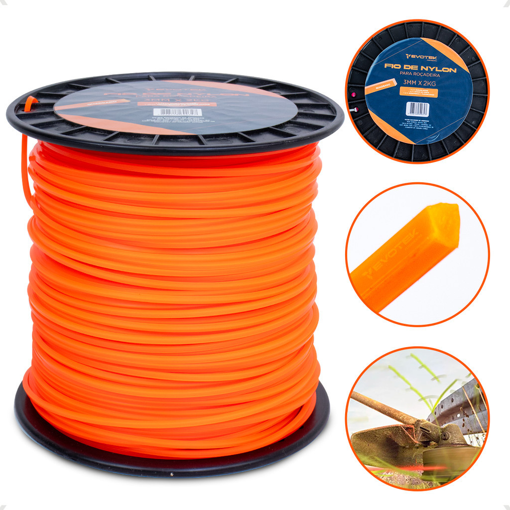 Fio de Nylon Quadrado 3mm 230m Laranja Alta Resistência p/ Roçadeira Stihl Husqvarna Cortador Grama em Oferta na Shopee