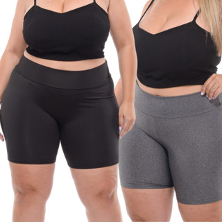 Kit 02 Short Legging Feminino Plus Size Meia Coxa Cintura Alta Bermuda Zero Transparência em Oferta na Shopee