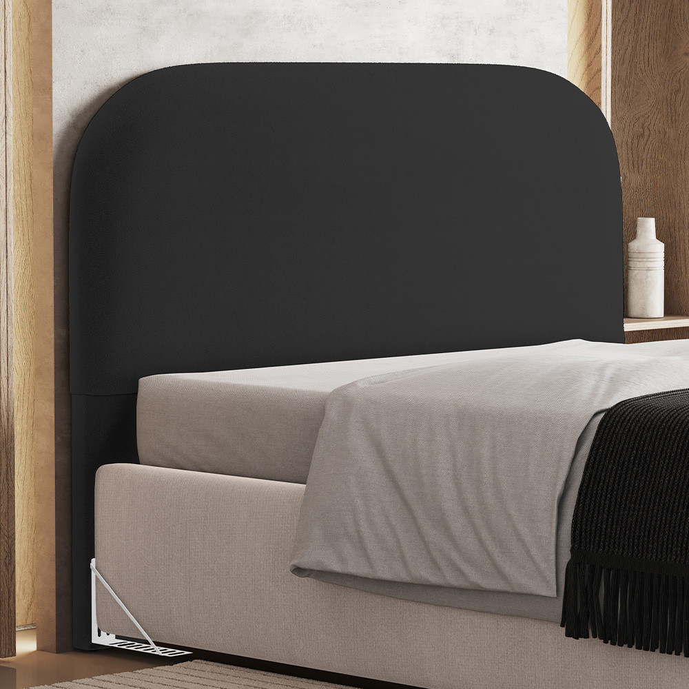 Cabeceira Cama Box King 195cm Orgânica Lanna W01 Bouclê Preto - Lyam Decor
