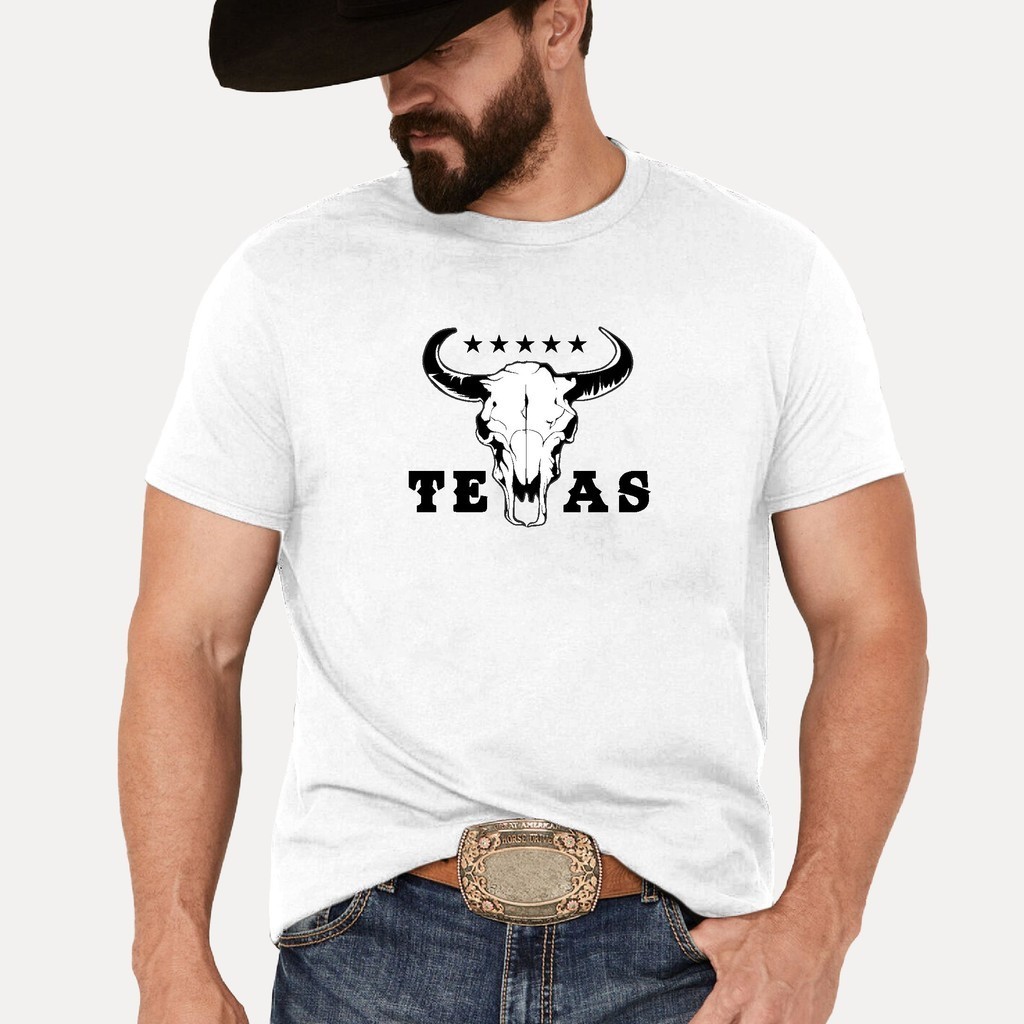 Camiseta Manga Curta Agro Farm Texas B/W Nelore Caveira Boi Rural Campo Shopping Lazer Passeio Lançamento 100% Algodão 30.1