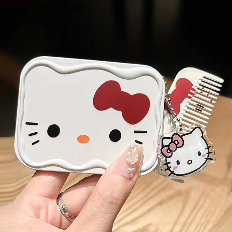 Northvotescastfine Sanrio Hello Kitty Mini Espelho De Maquiagem Dobrável Com Portable Cute For Women Girls Portátil NVCF