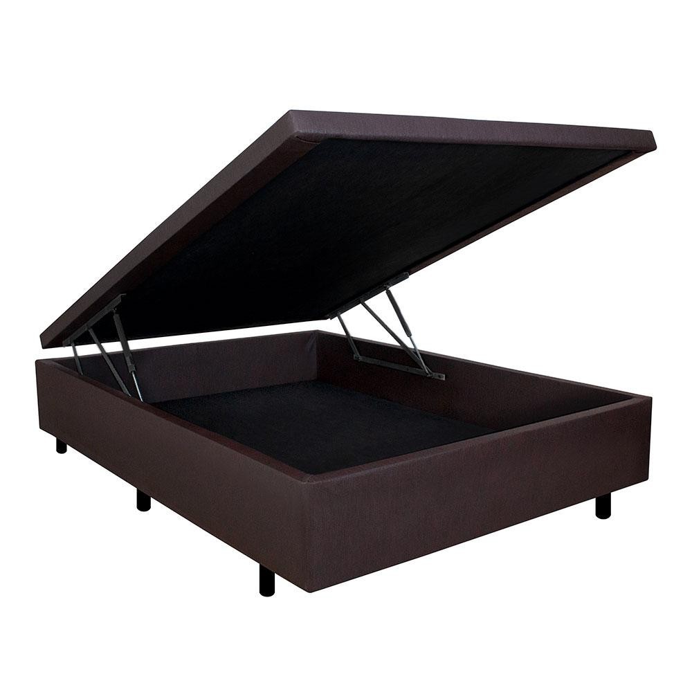 Base Box Casal com Baú 138x188x42cm Courino Linho Marrom