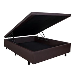 Base Box Casal com Baú 138x188x42cm Courino Linho Marrom