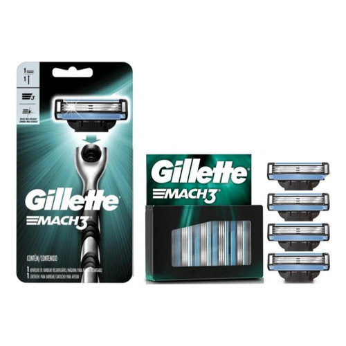 Kit Aparelho Gillette Mach 3 + 4 Cargas em Oferta na Shopee