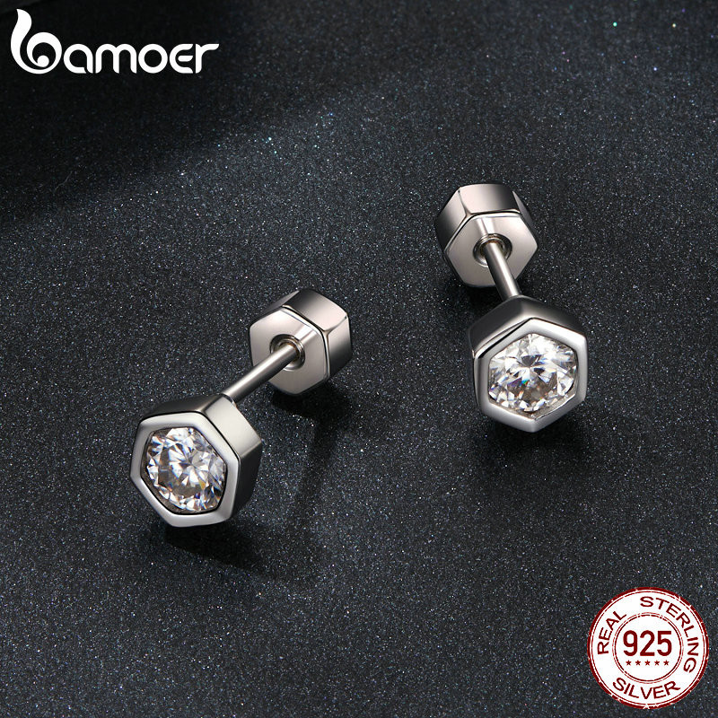 Detalhes do Bamoer 925 Pinos De Fita Sterling Brincos Moissanita Cintilante 0.1ct Jóias Presentes Para Mulheres
