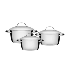Jogo de Panelas Tramontina Allegra Aço Inox Com Fundo Triplo Tampas Inox 3 Peças