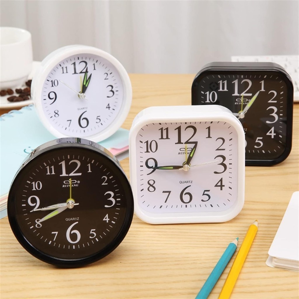 Relógio Despertador Redondo Quadrado Cabeceira Mesa Bateria Analógico Despertador Snooze Para Casa
