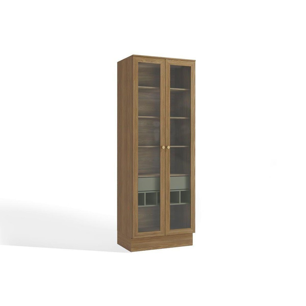 Cristaleira de Cozinha Botanic M628 c/ 2 Portas de Vidro e 1 Gaveta 80cm Nogueira/Verde Oliva - Kappesberg - Home & Living
