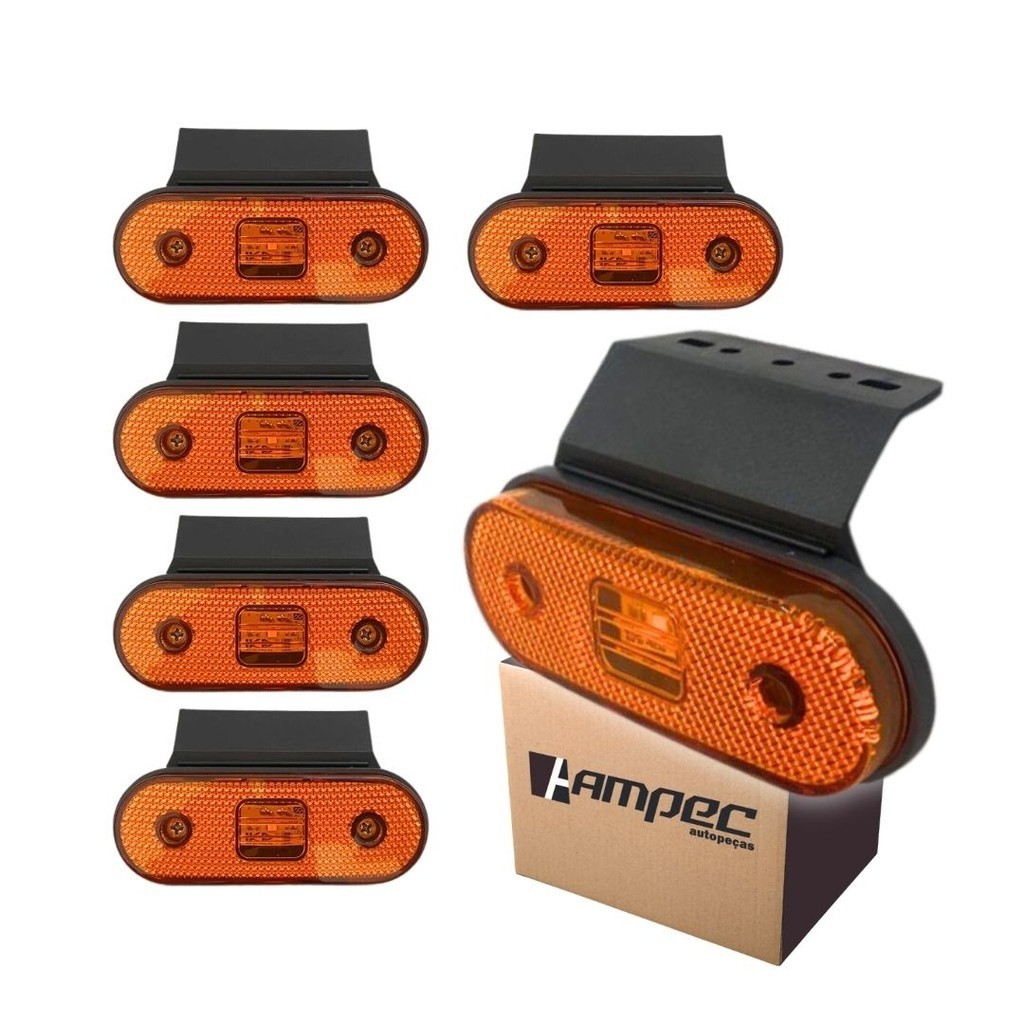 Kit 6 Lanterna Lateral LED Para Carreta Facchini Caminhão Trailer Reboque Com Suporte Amarela em Oferta na Shopee