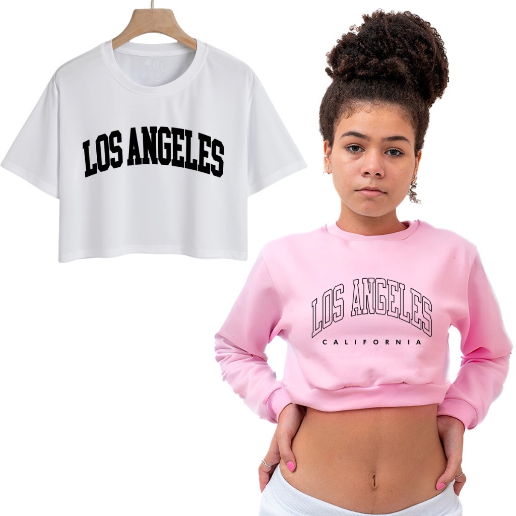 Kit Cropped Moletom+Cropped Algodão 2 peças Los Angeles