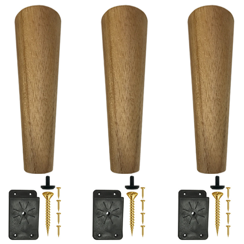 Kit 3 Pés De 15 Cm Cônico Retrô Para Móveis Pé Palito - Com Kit de Chapas Para Inclinar